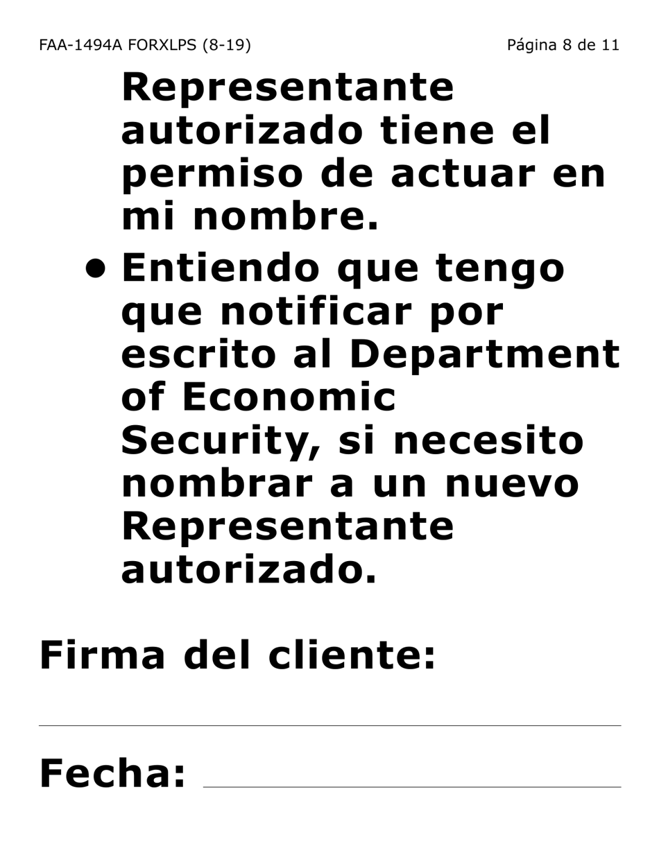Form FAA-1494A-XLPS Remocion De Un Representante Autorizado (Letra Extra Grande) - Arizona, Page 8