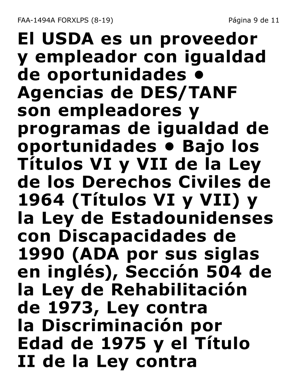 Form FAA-1494A-XLPS Remocion De Un Representante Autorizado (Letra Extra Grande) - Arizona, Page 9