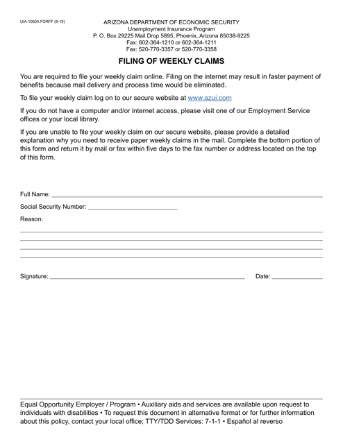 Form UIA-1060A Filing of Weekly Claims - Arizona (English/Spanish)