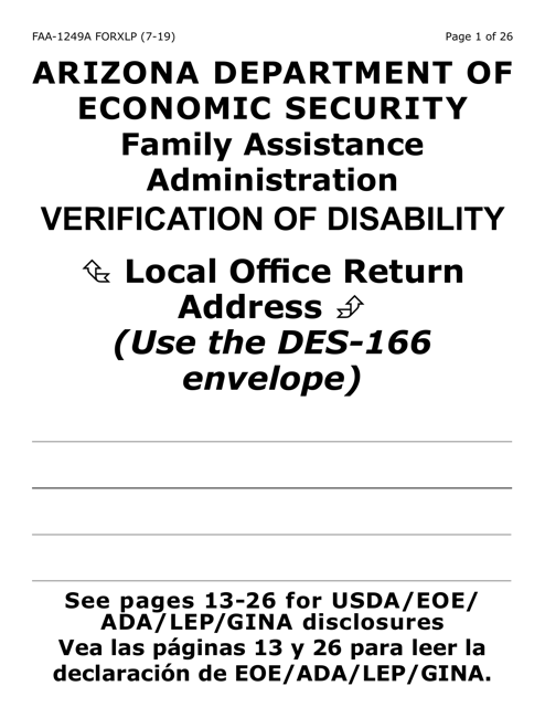 Form FAA-1249A-XLP  Printable Pdf