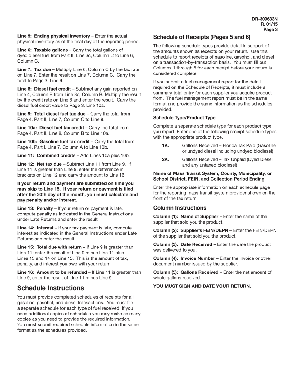 Instructions for Form DR-309633 Mass Transit System Provider Fuel Tax Return - Florida, Page 3