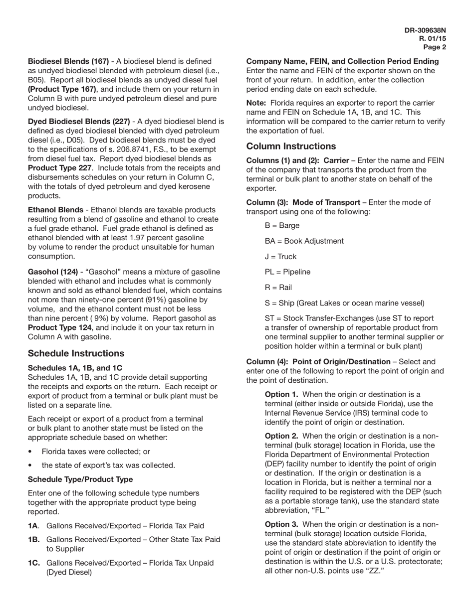 Instructions for Form DR-309638 Exporter Fuel Tax Return - Florida, Page 2