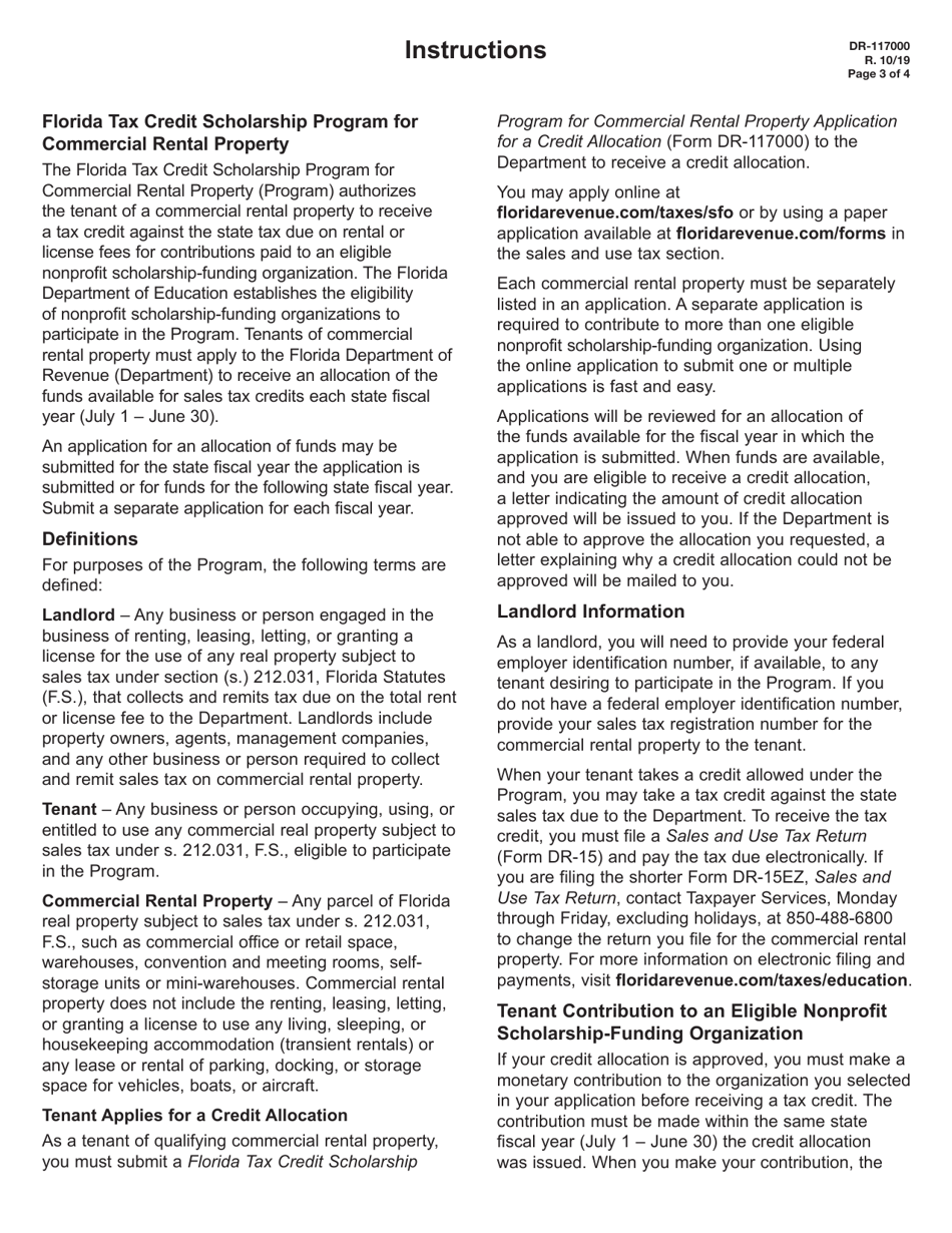 Form DR-117000 Florida Tax Credit Scholarship Program for Commercial Rental Property Application for a Credit Allocation - Florida, Page 3