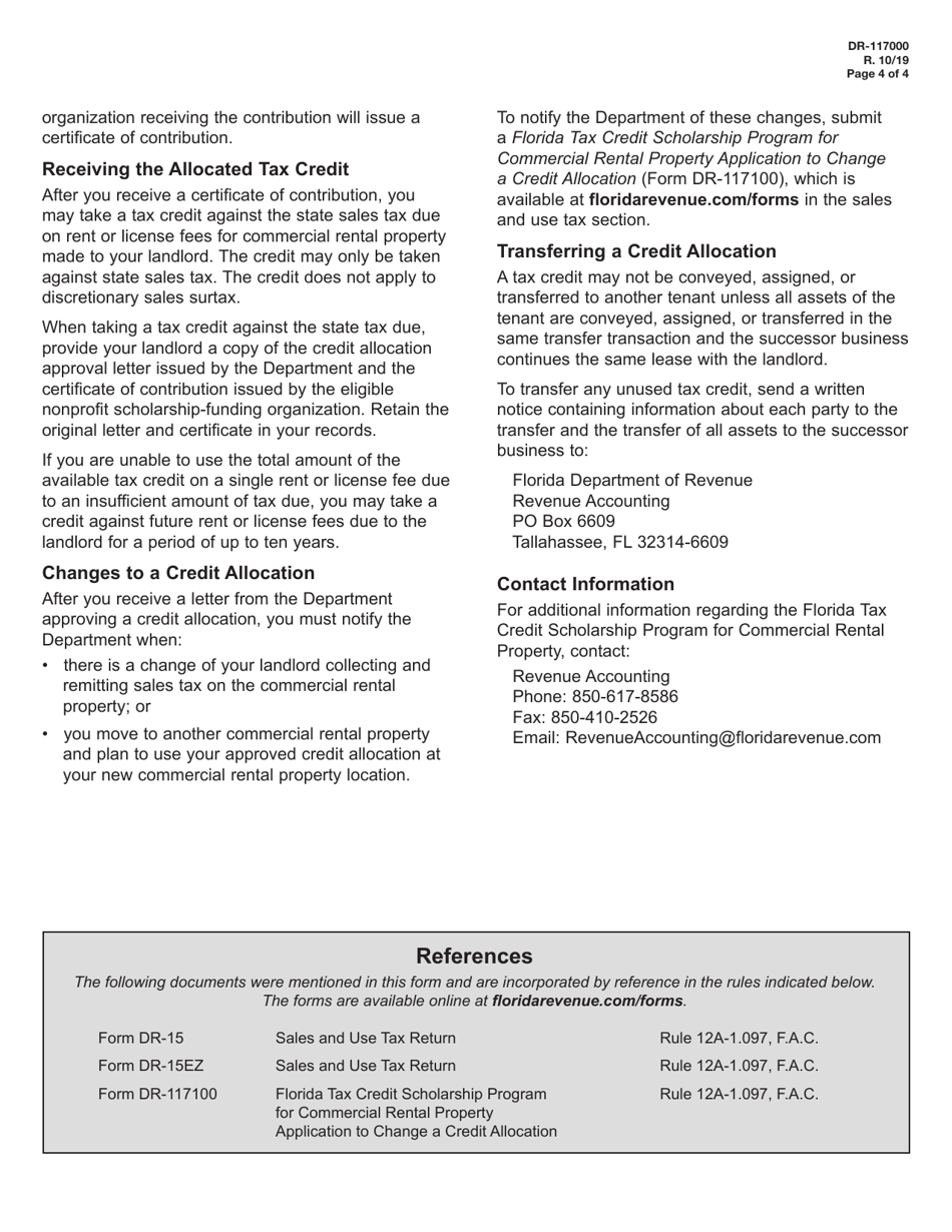 Form DR-117000 Florida Tax Credit Scholarship Program for Commercial Rental Property Application for a Credit Allocation - Florida, Page 4