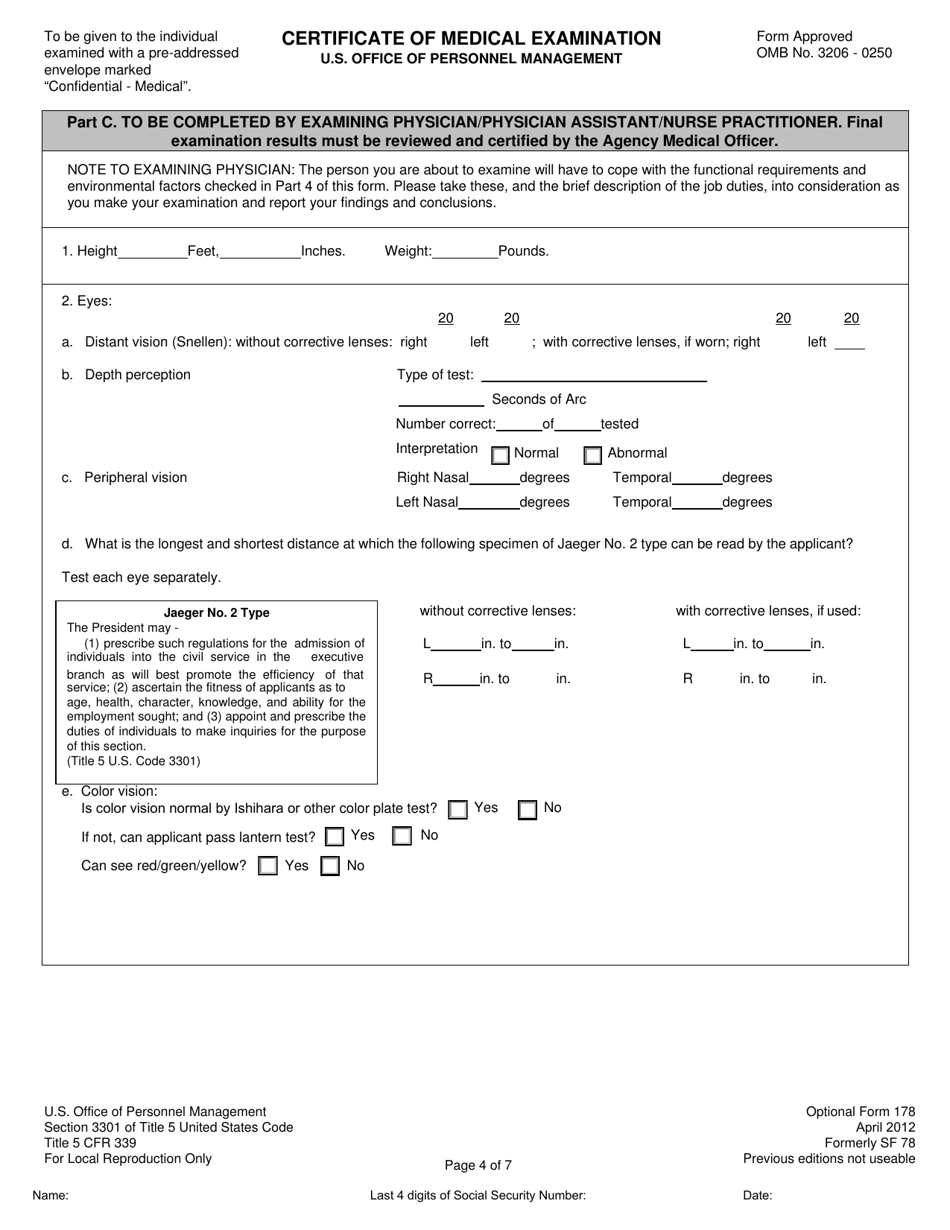 Form OF178 Certificate of Medical Examination, Page 4