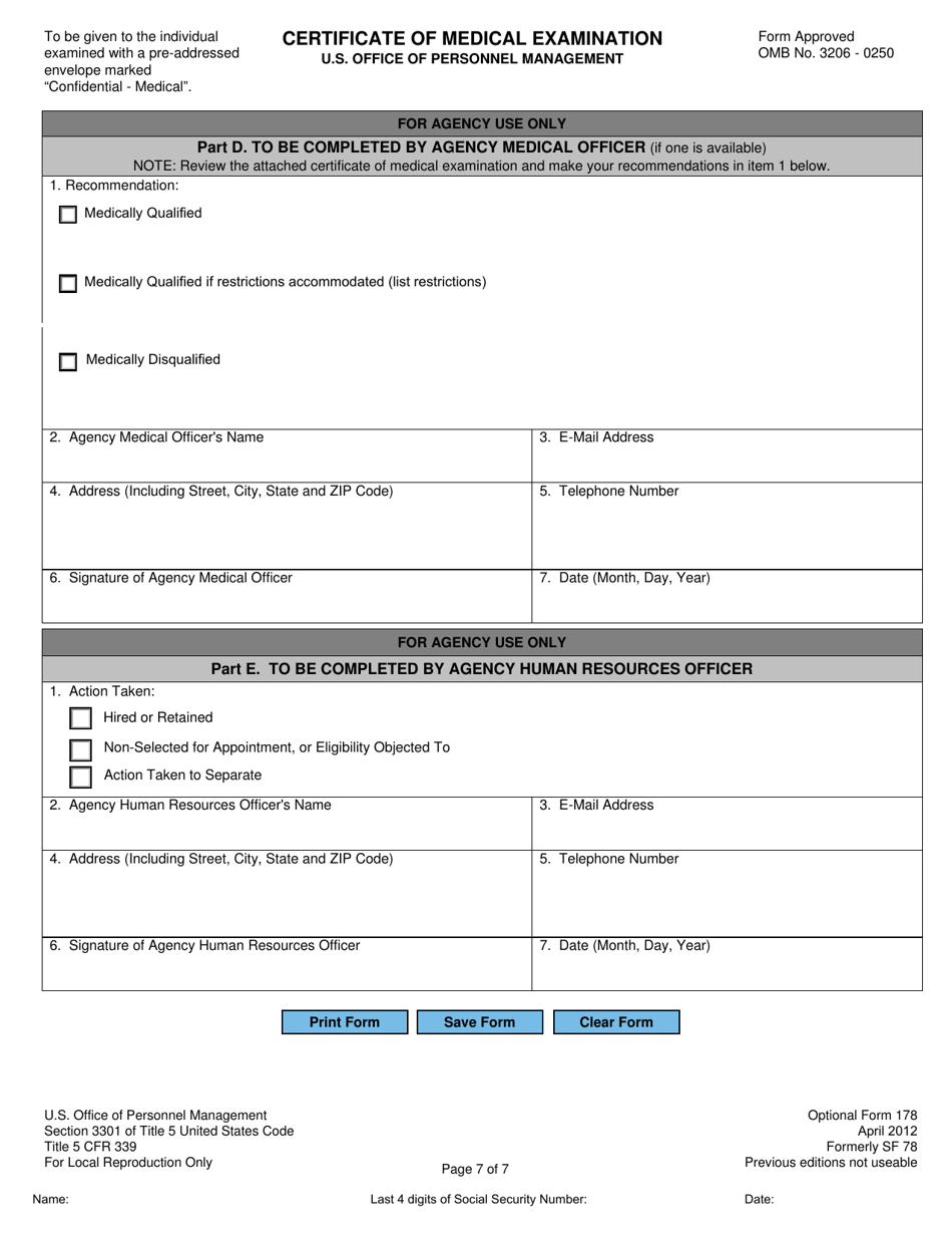 Form OF178 Certificate of Medical Examination, Page 7