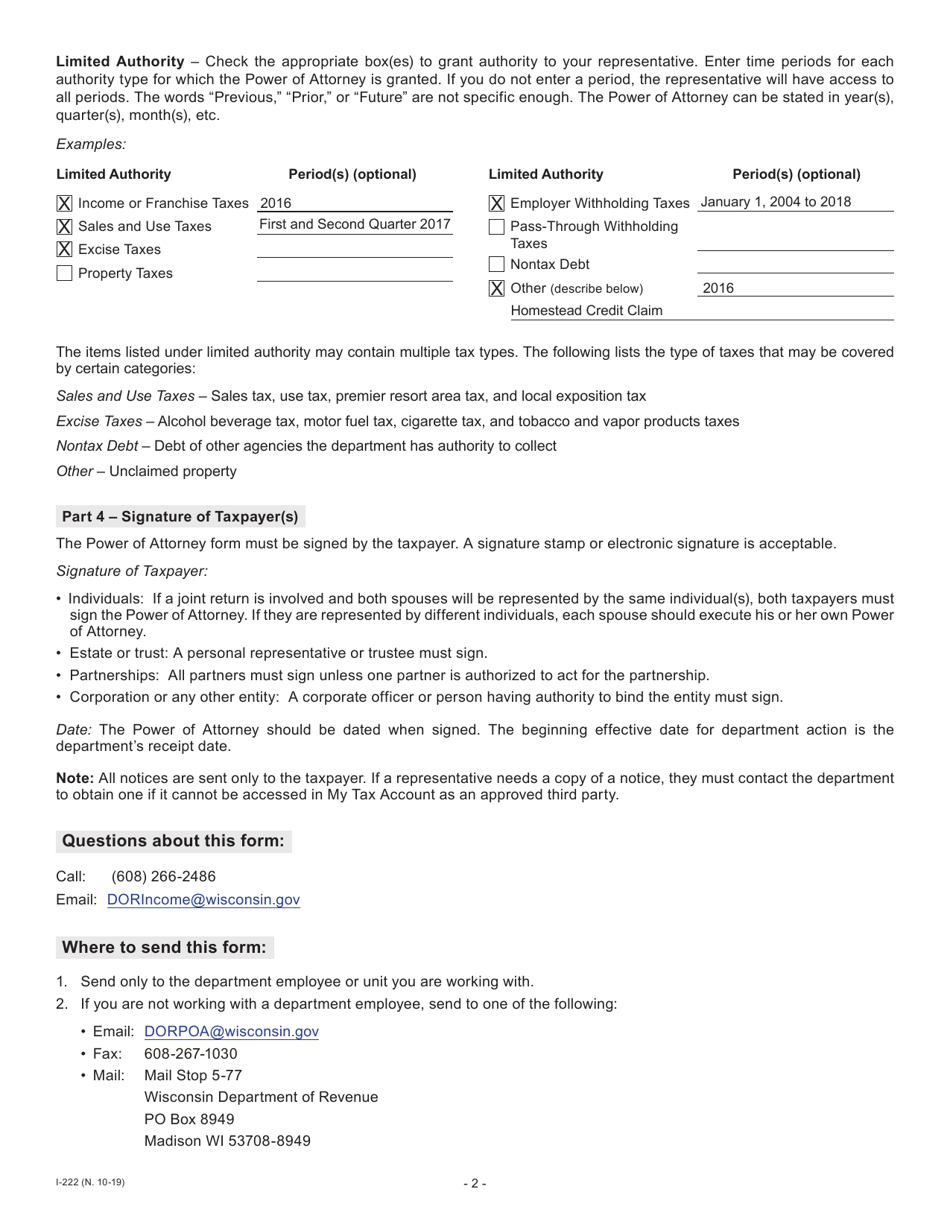 Instructions for Form A-222 Power of Attorney - Wisconsin, Page 2