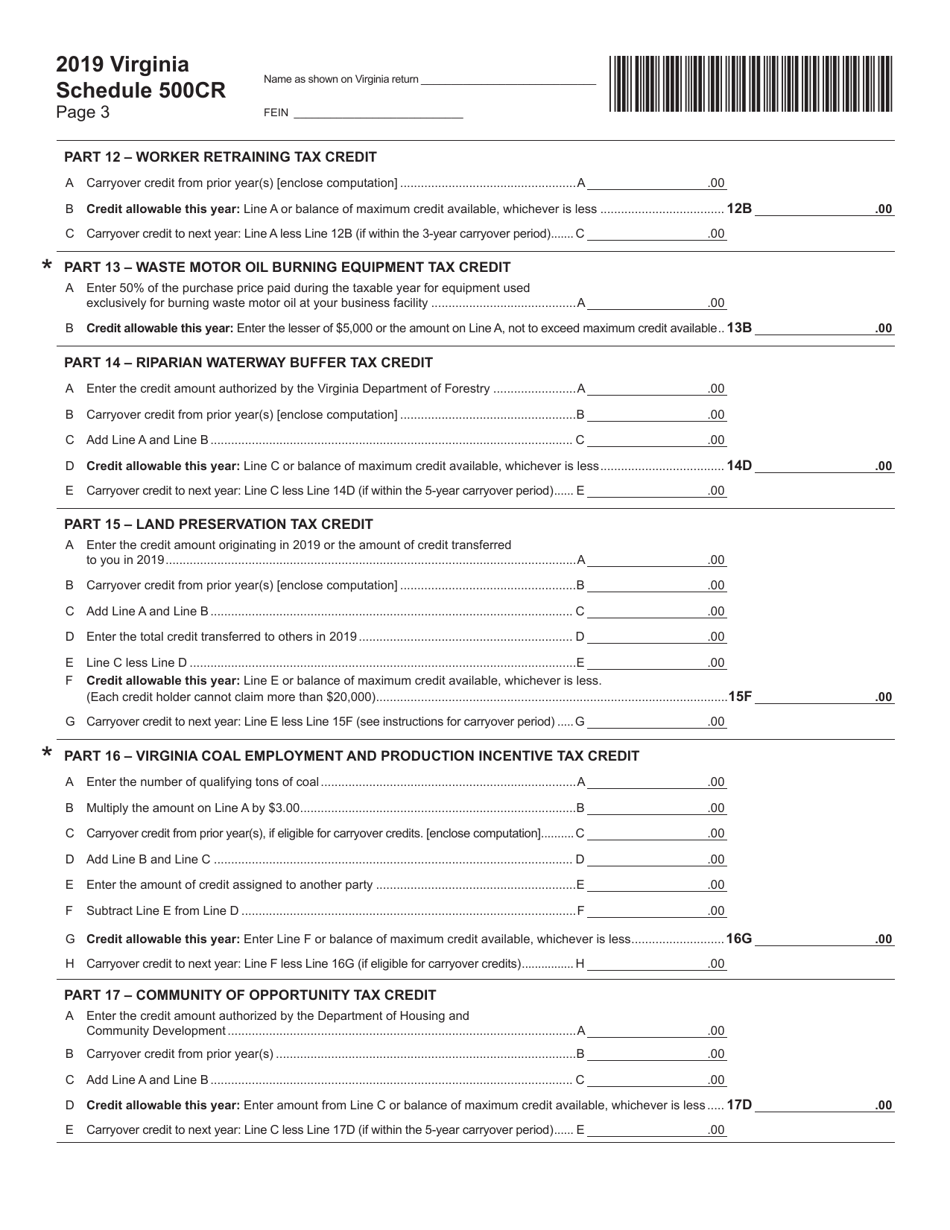 Form 500 Schedule 500CR Credit Computation Schedule for Corporations - Virginia, Page 3