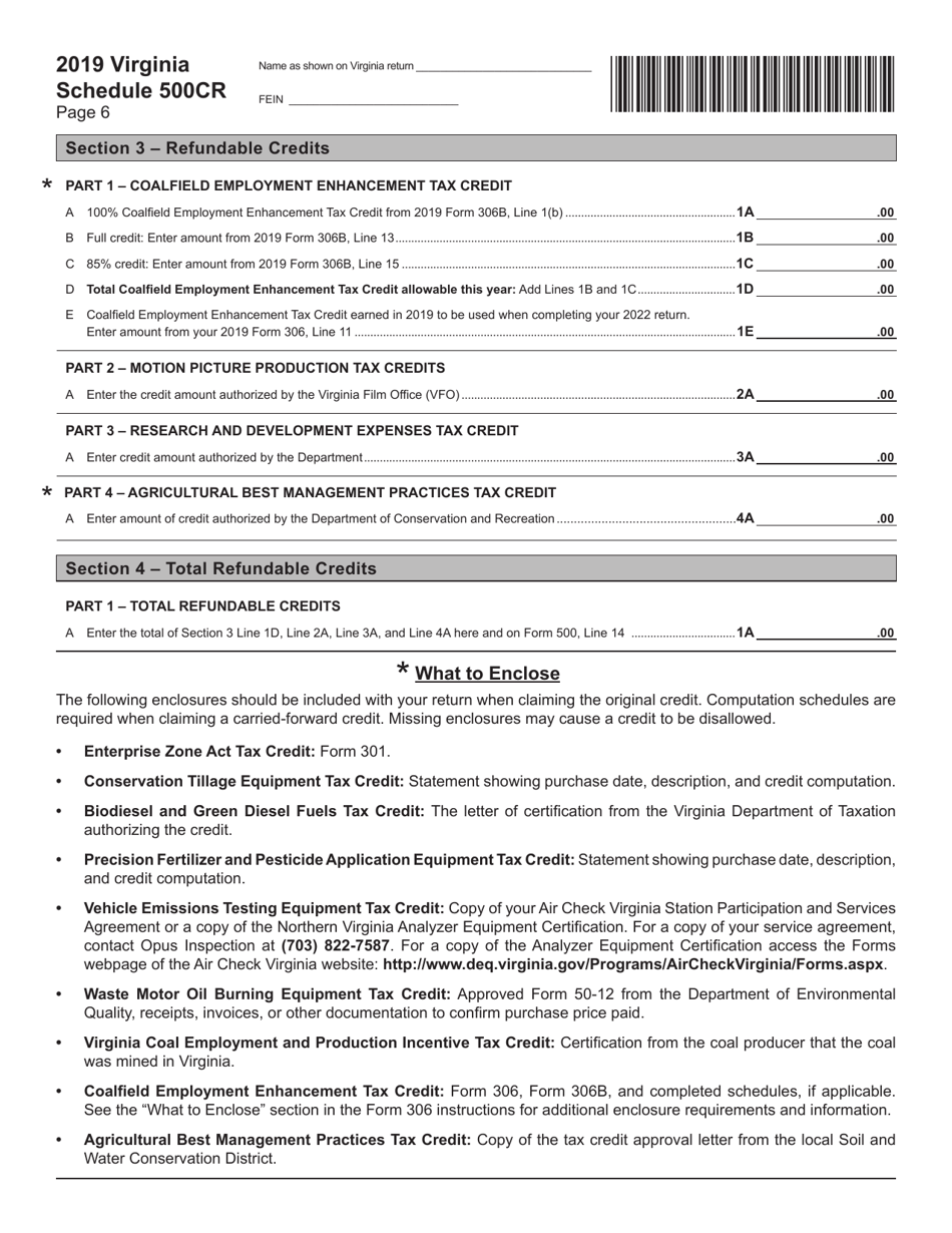 Form 500 Schedule 500CR Credit Computation Schedule for Corporations - Virginia, Page 6