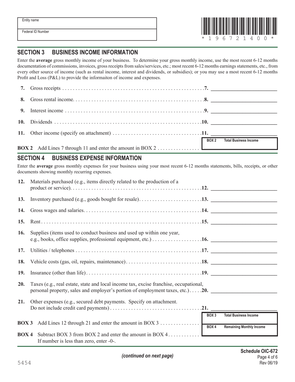 Schedule OIC-672 Collection Information Statement for Businesses - Vermont, Page 4