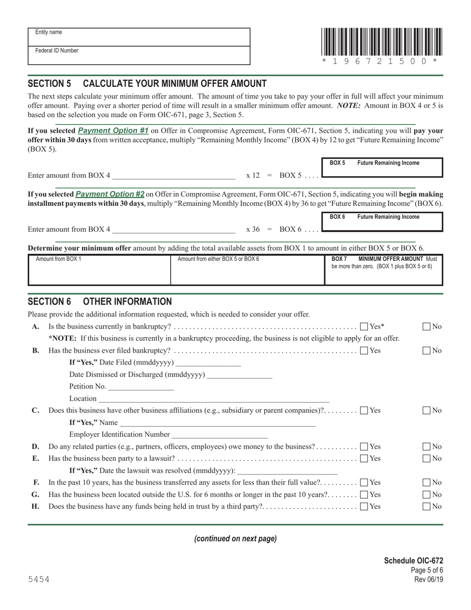 Schedule OIC-672 Collection Information Statement for Businesses - Vermont, Page 5