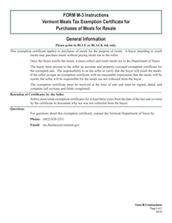 Form M-3 Vermont Meals Tax Exemption Certificate for Purchases of Meals for Resale - Vermont, Page 2