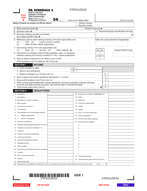 Form PA-40 Schedule C  Printable Pdf
