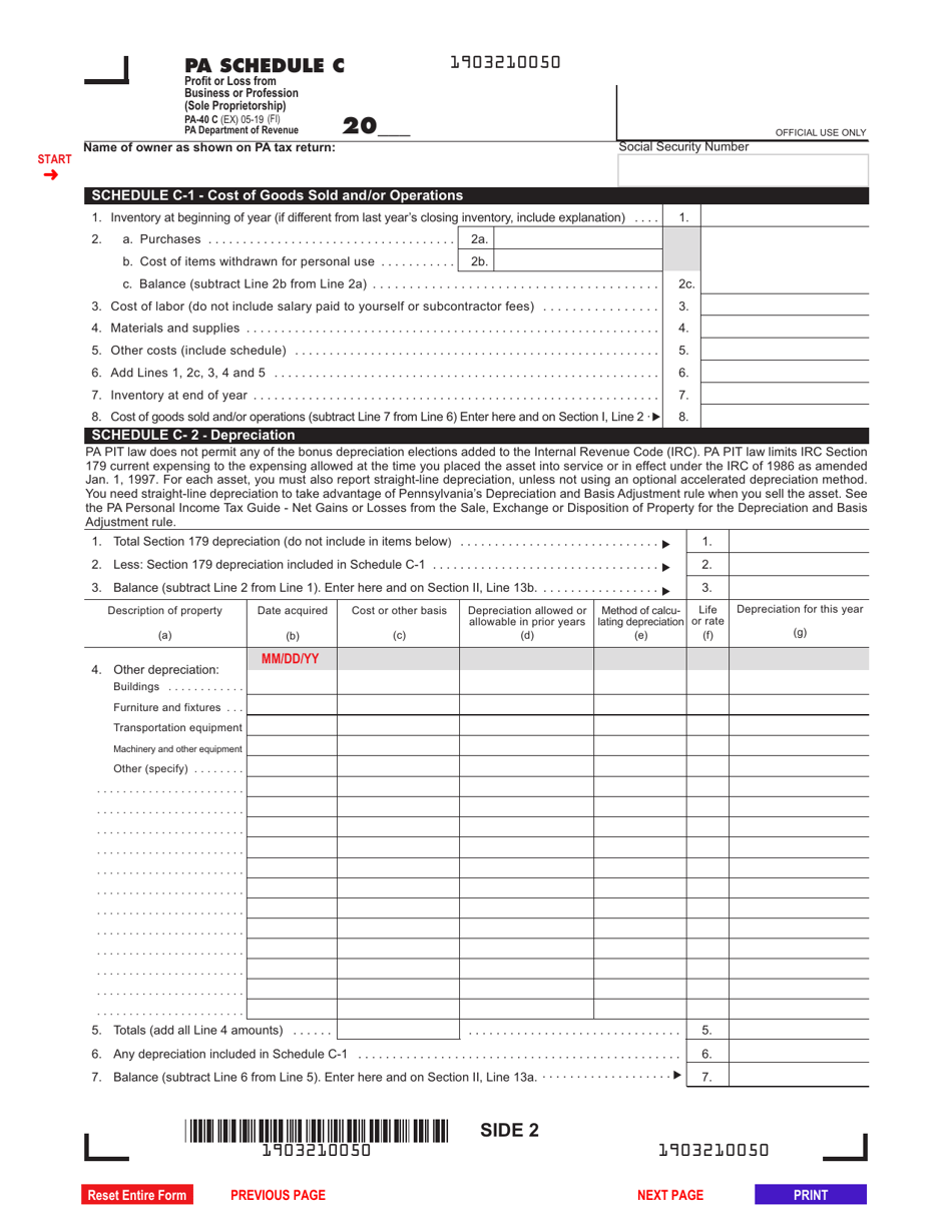 Form PA-40 Schedule C Profit or Loss From Business or Profession (Sole Proprietorship) - Pennsylvania, Page 2