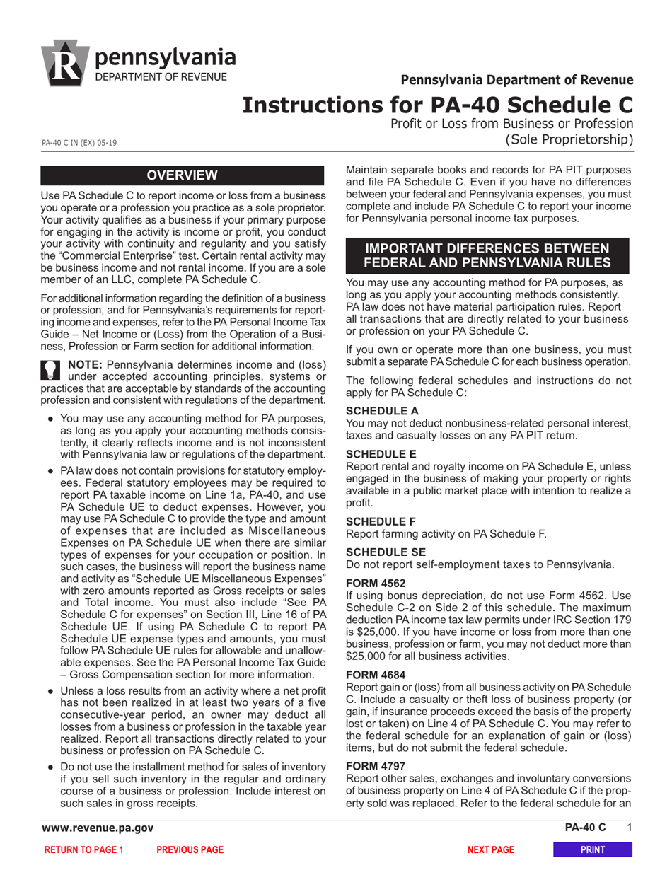 Form PA-40 Schedule C Profit or Loss From Business or Profession (Sole Proprietorship) - Pennsylvania, Page 3