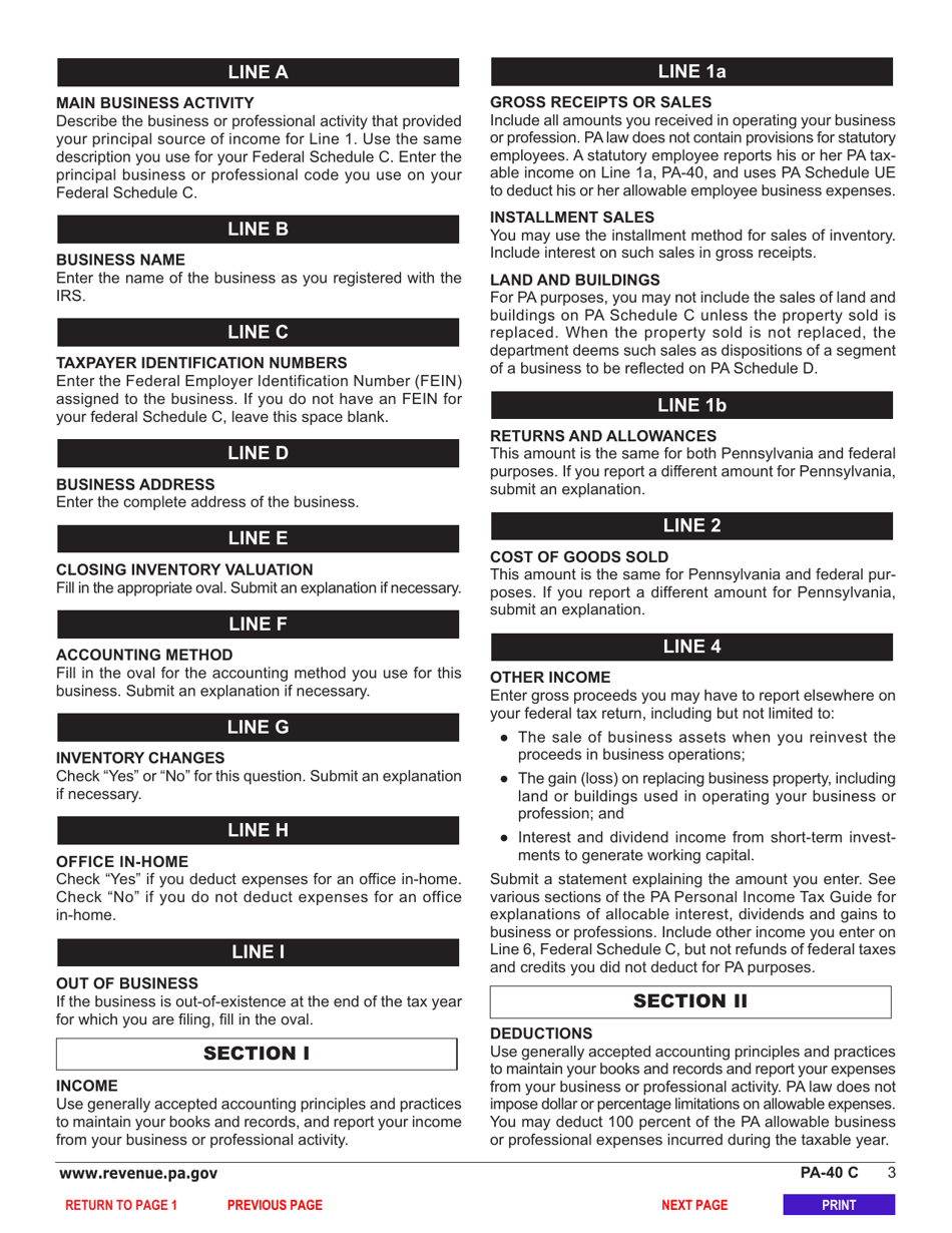 Form PA-40 Schedule C Profit or Loss From Business or Profession (Sole Proprietorship) - Pennsylvania, Page 5