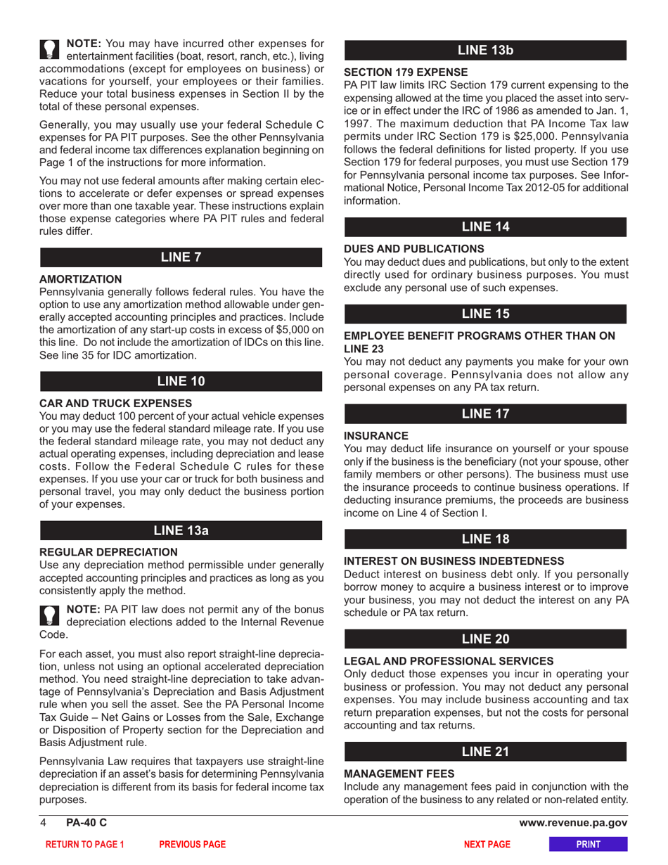Form PA-40 Schedule C Profit or Loss From Business or Profession (Sole Proprietorship) - Pennsylvania, Page 6