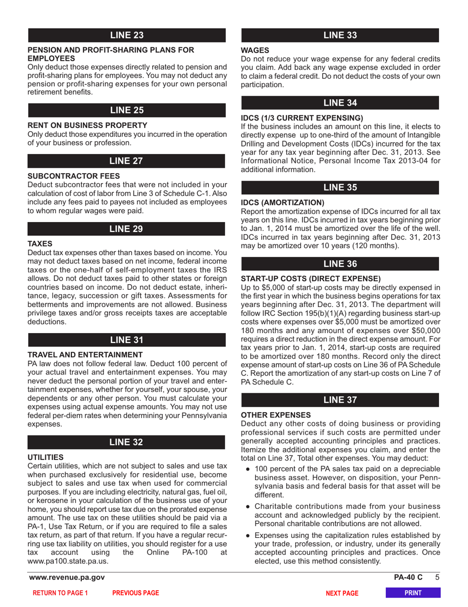 Form PA-40 Schedule C Profit or Loss From Business or Profession (Sole Proprietorship) - Pennsylvania, Page 7