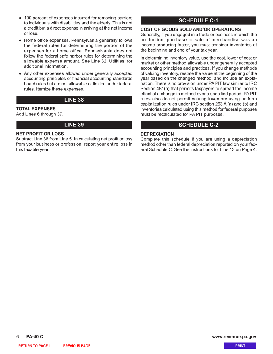 Form PA-40 Schedule C Profit or Loss From Business or Profession (Sole Proprietorship) - Pennsylvania, Page 8