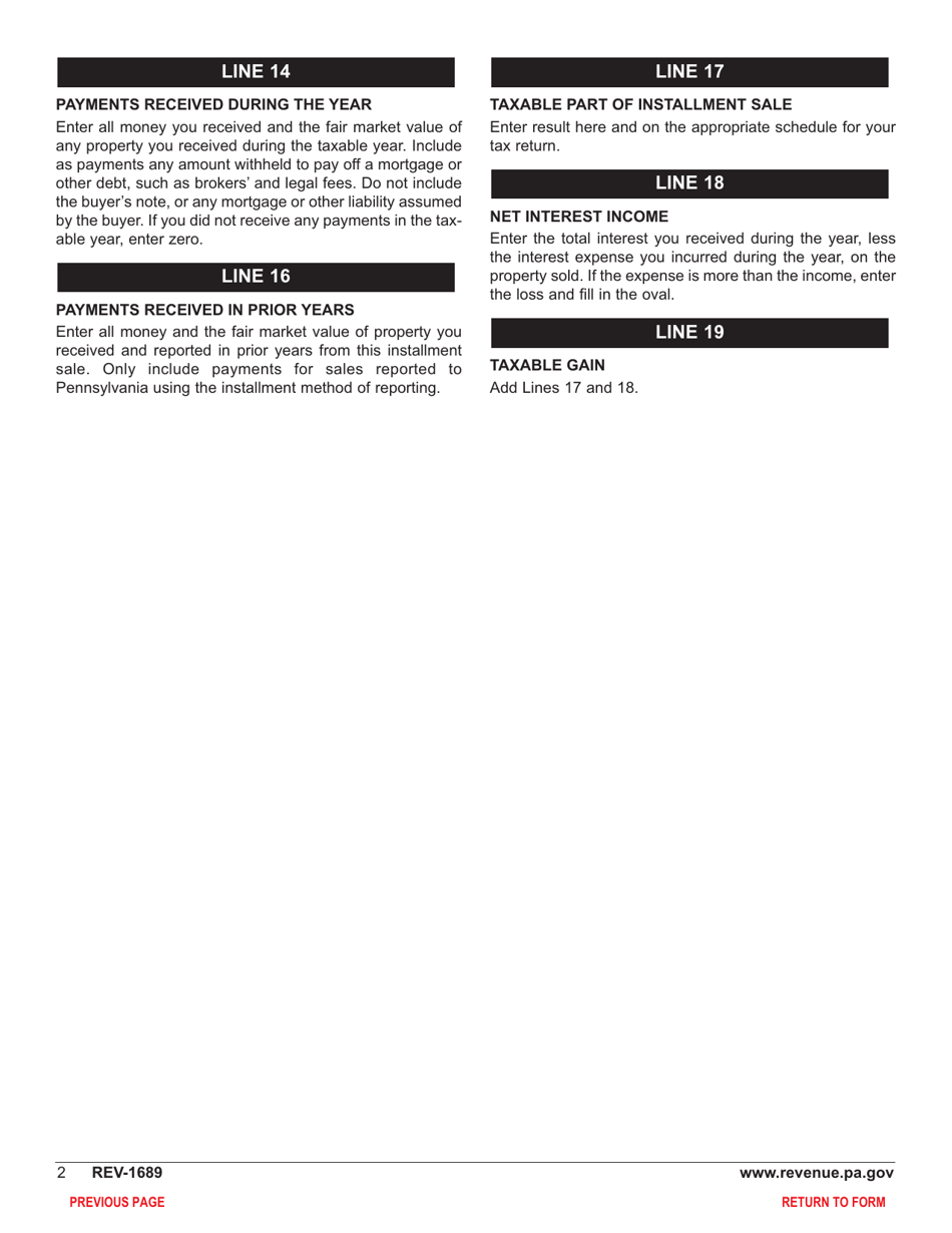 Form REV-1689 Schedule D-1 Calculation of Installment Sale Income - Pennsylvania, Page 4