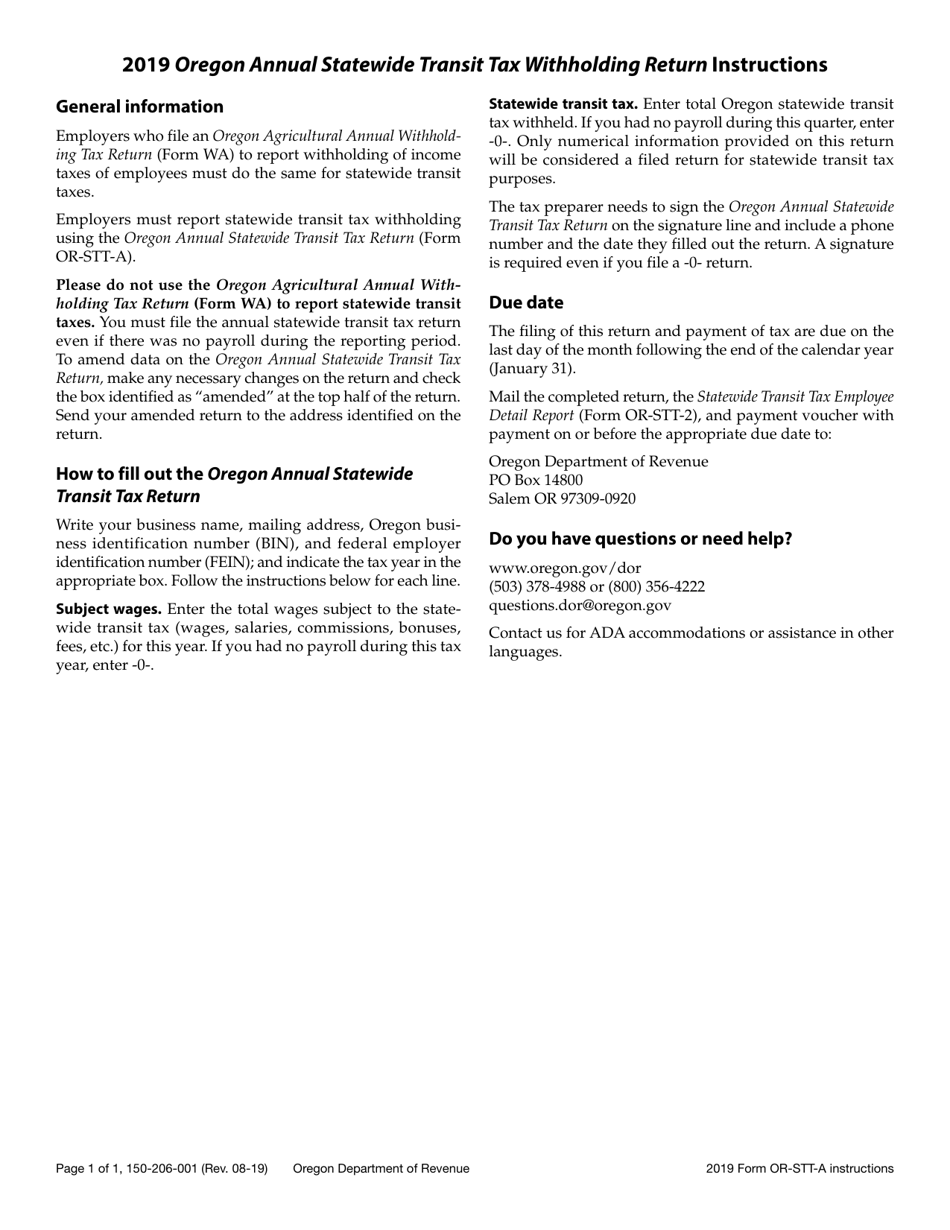 Form OR-STT-A (150-206-001) Oregon Annual Statewide Transit Tax Withholding Return - Oregon, Page 2