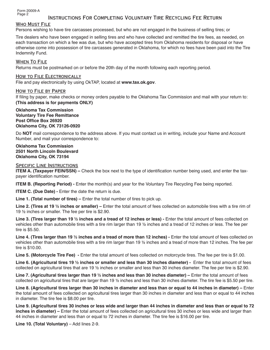 Form STW20009-A Voluntary Tire Recycling Fee Return - Oklahoma, Page 3