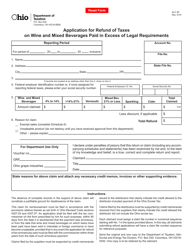 Document preview: Form ALC80 Application for Refund of Taxes on Wine and Mixed Beverages Paid in Excess of Legal Requirements - Ohio