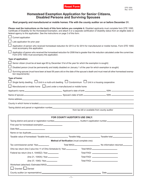 Form DTE105A  Printable Pdf