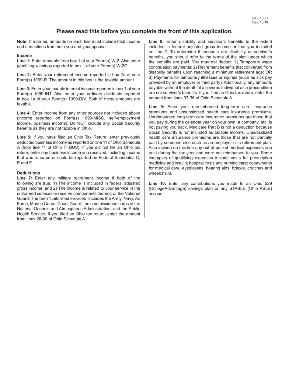 Form Dte105h Download Fillable Pdf Or Fill Online Addendum To The Homestead Exemption 6493