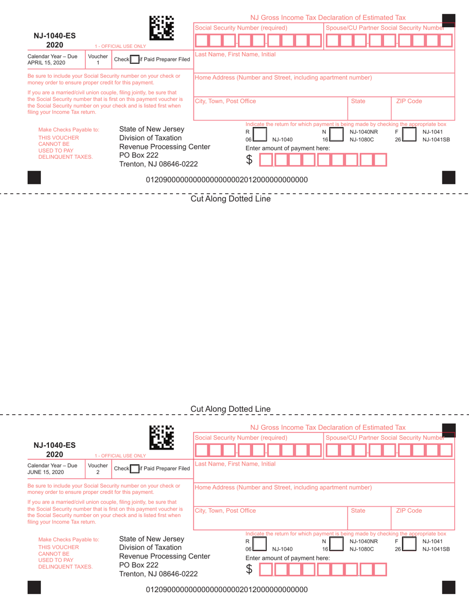 Form NJ-1040-ES Nj Gross Income Tax Declaration of Estimated Tax - New Jersey, Page 1