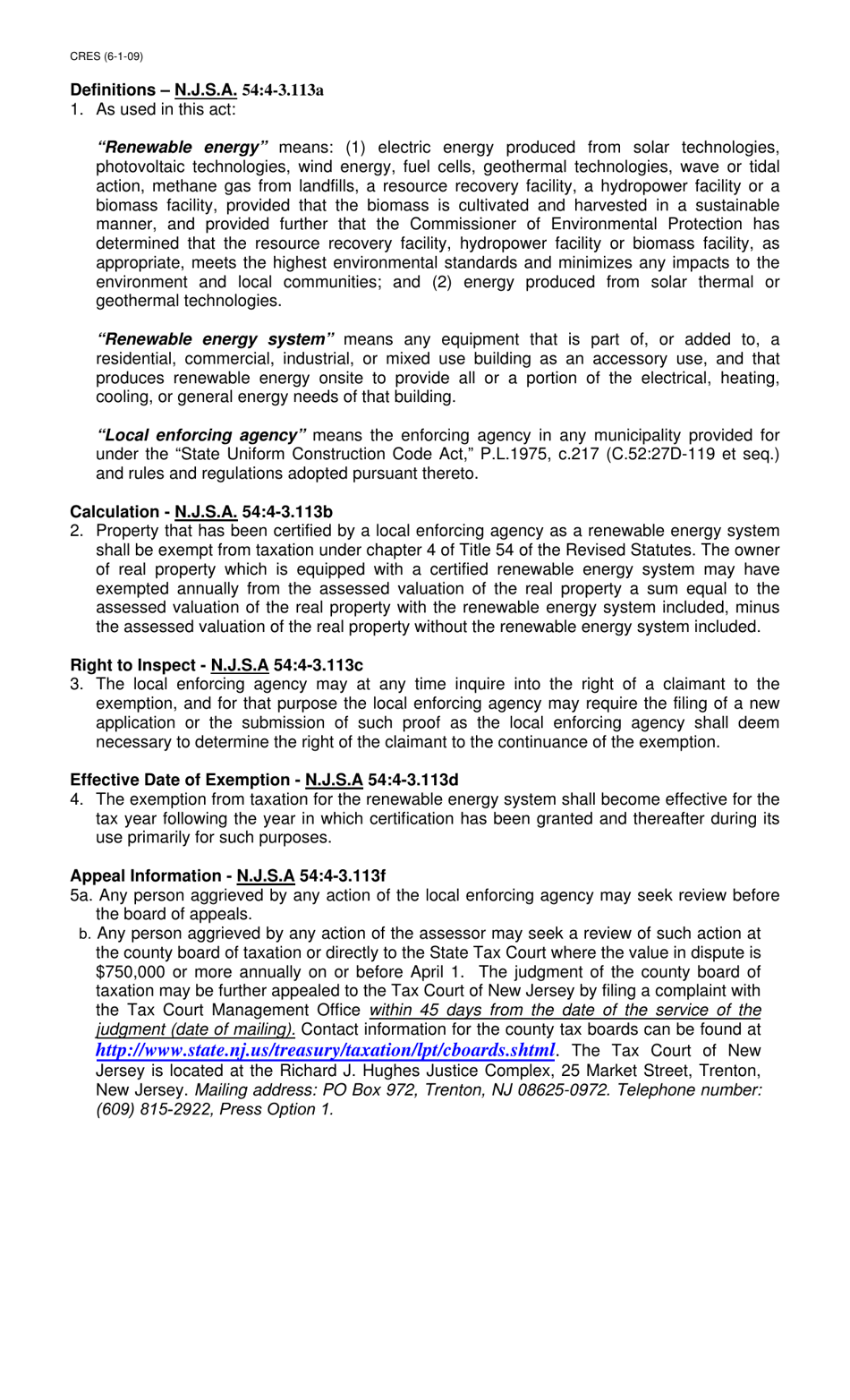 Form CRES Application for Certification of Renewable Energy System(S) Pursuant to P.l. 2008, C.90 - New Jersey, Page 2