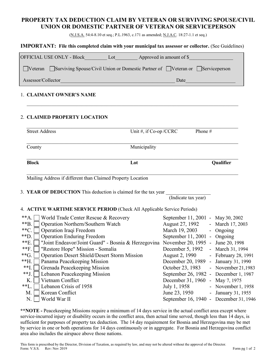 Form V.S.S. Download Fillable PDF or Fill Online Property Tax Deduction