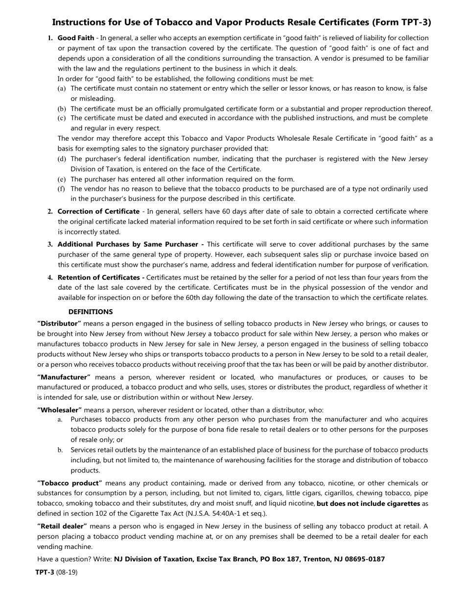 Form TPT-3 Tobacco and Vapor Products Tax Wholesale Exemption Certificate - New Hampshire, Page 2