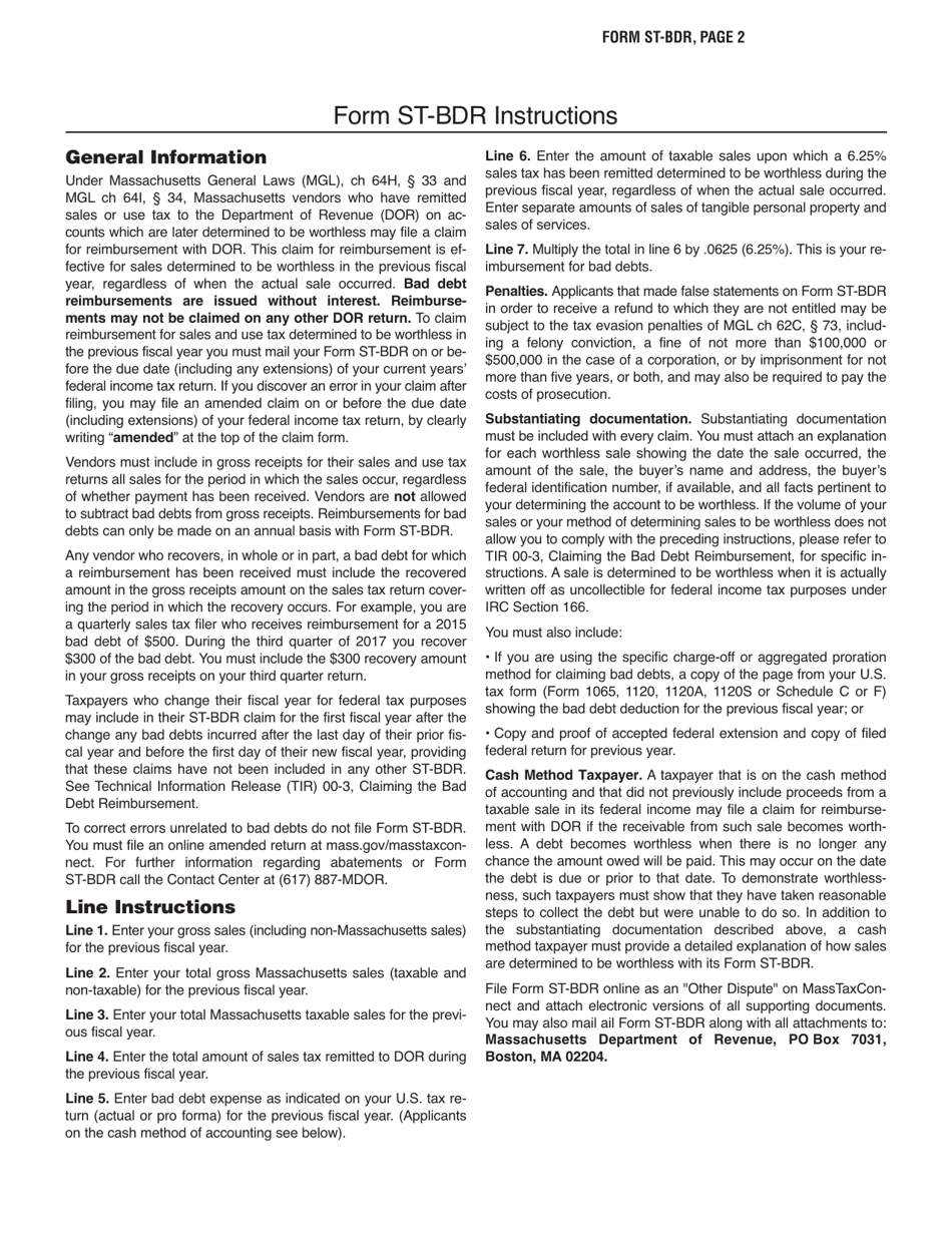 Form ST BDR Download Printable PDF or Fill Online Claim for Bad Debt Form ST BDR Download Printable PDF or Fill Online Claim for Bad Debt