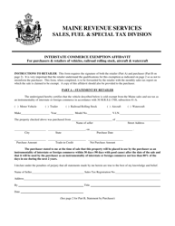 Form ST-A-111 &quot;Interstate Commerce Exemption Affidavit for Purchasers &amp; Retailers of Vehicles, Railroad Rolling Stock, Aircraft &amp; Watercraft&quot; - Maine