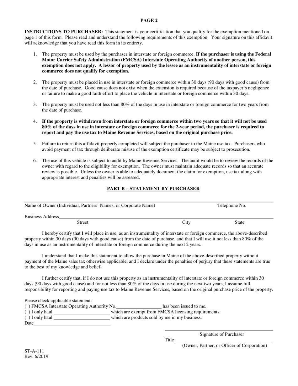 Form ST-A-111 Download Printable PDF or Fill Online Interstate Commerce ...