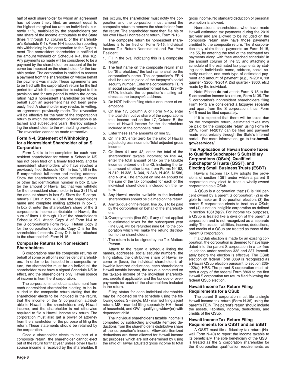 Instructions for Form N-35 S Corporation Income Tax Return - Hawaii, Page 8