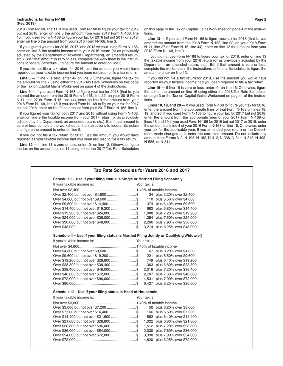 Instructions for Form N-168 Income Averaging for Farmers and Fisherman - Hawaii, Page 2