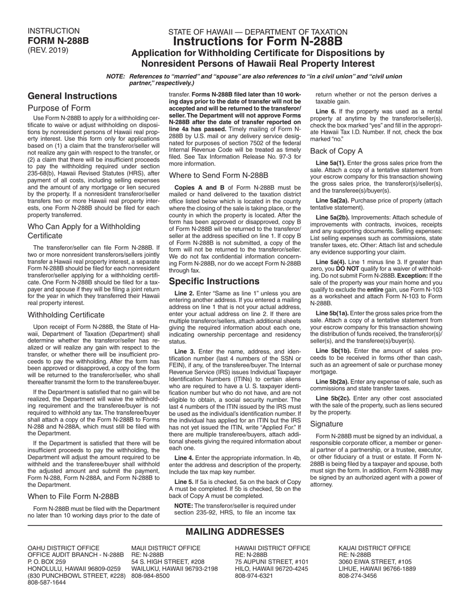 Form N-288B Application for Withholding Certificate for Dispositions by Nonresident Persons of Hawaii Real Property Interests - Hawaii, Page 4