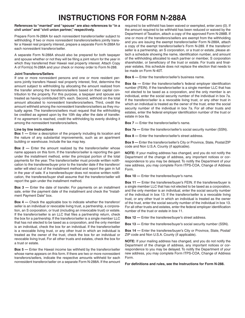 Form N-288A Statement of Withholding on Dispositions by Nonresident Persons of Hawaii Real Property Interests - Hawaii, Page 4