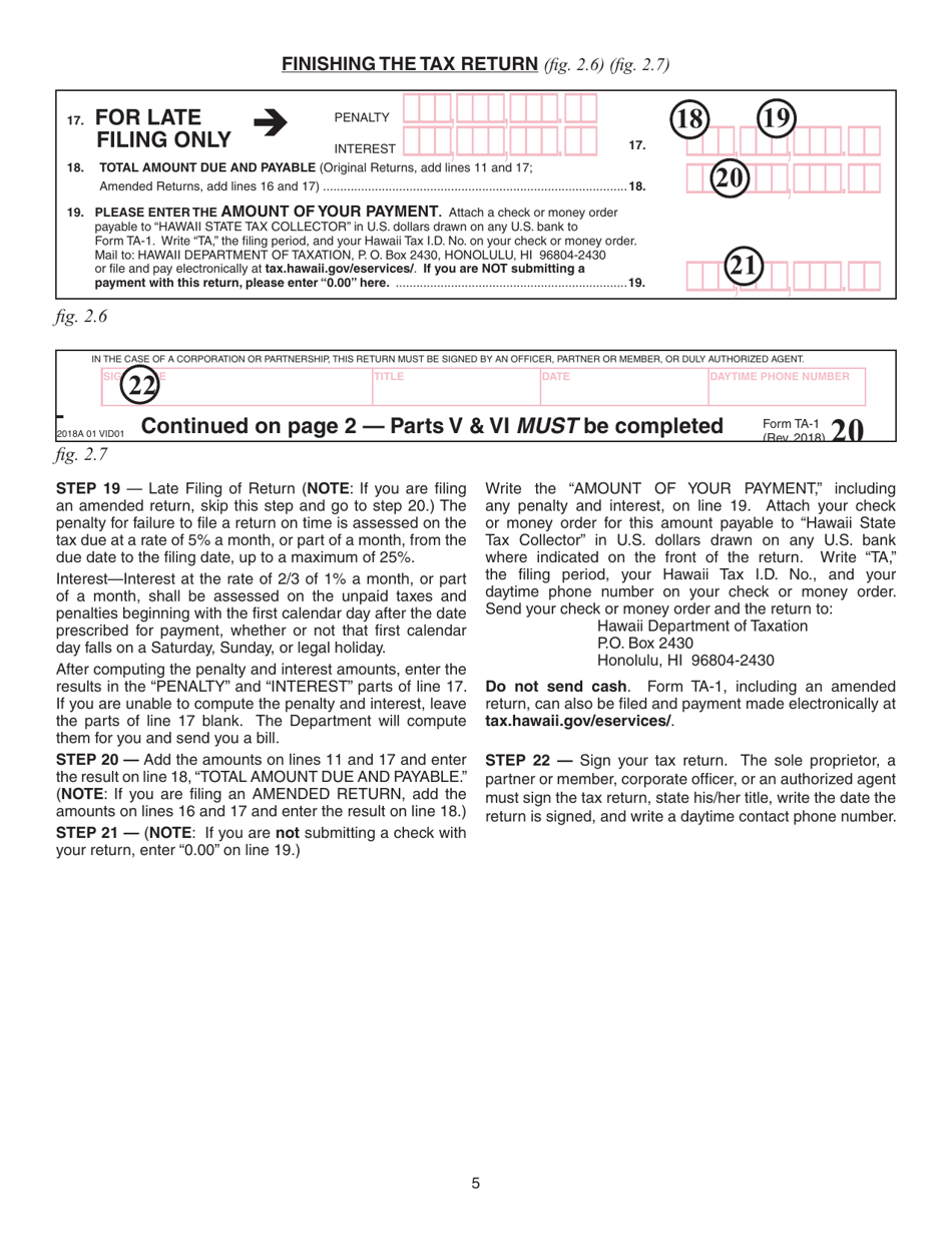 Instructions for Form TA-1 Transient Accommodations Tax Return - Hawaii, Page 5