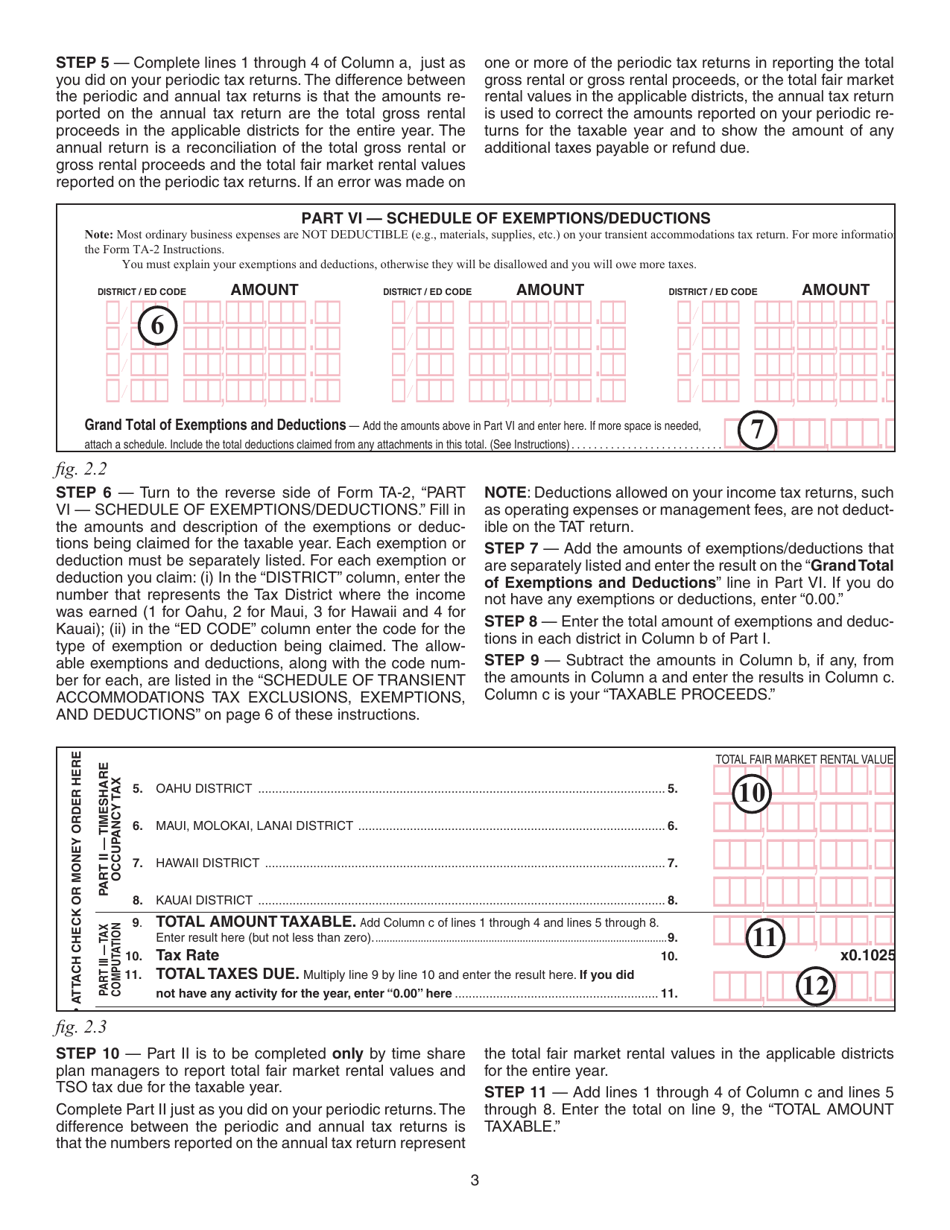 Instructions for Form TA-2 Transient Accommodations Tax Annual Return and Reconciliation - Hawaii, Page 3