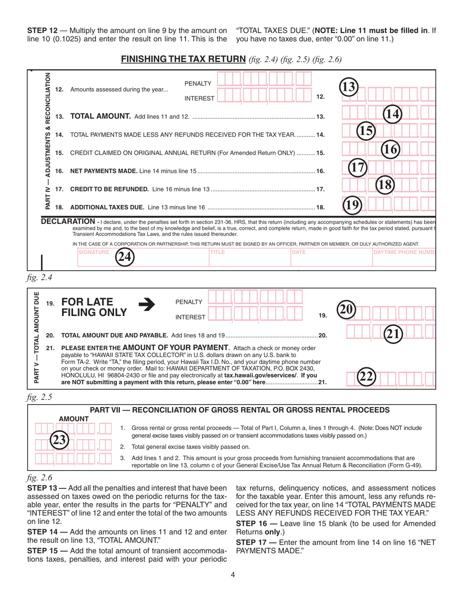 Instructions for Form TA-2 Transient Accommodations Tax Annual Return and Reconciliation - Hawaii, Page 4