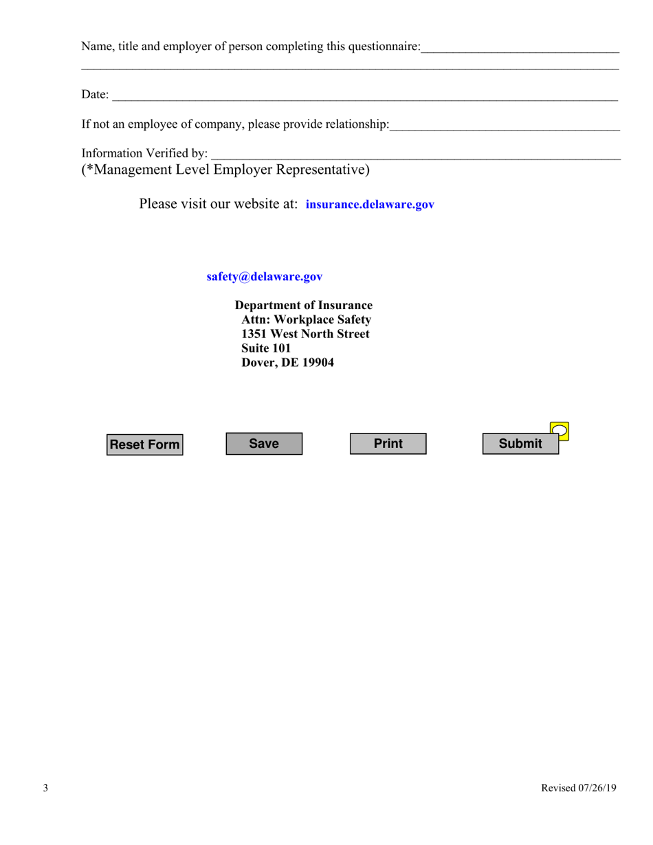 Part II Workplace Safety Program Questionnaire - Job Site Addendum - Delaware, Page 3