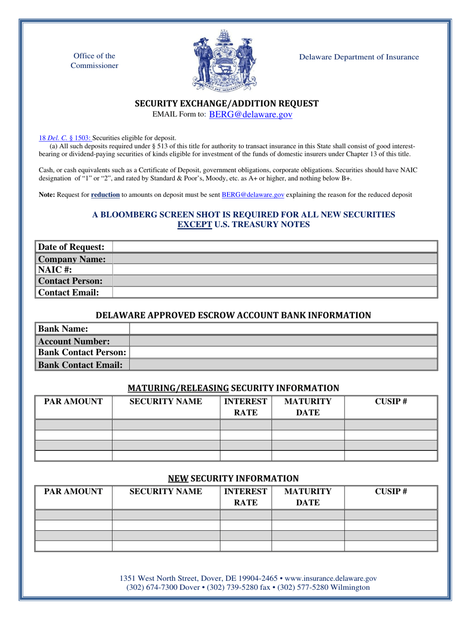 Security Exchange / Addition Request - Delaware, Page 1