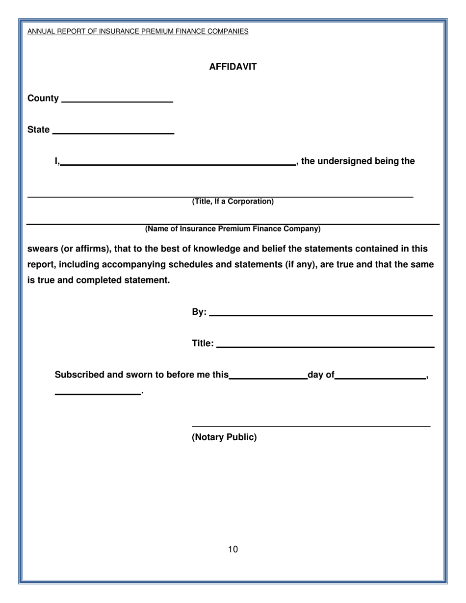 Form PF-4 Annual Report of Insurance Premium Finance Companies - Delaware, Page 10