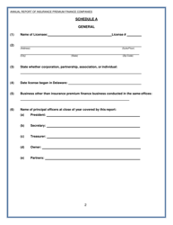 Form PF-4 Annual Report of Insurance Premium Finance Companies - Delaware, Page 2