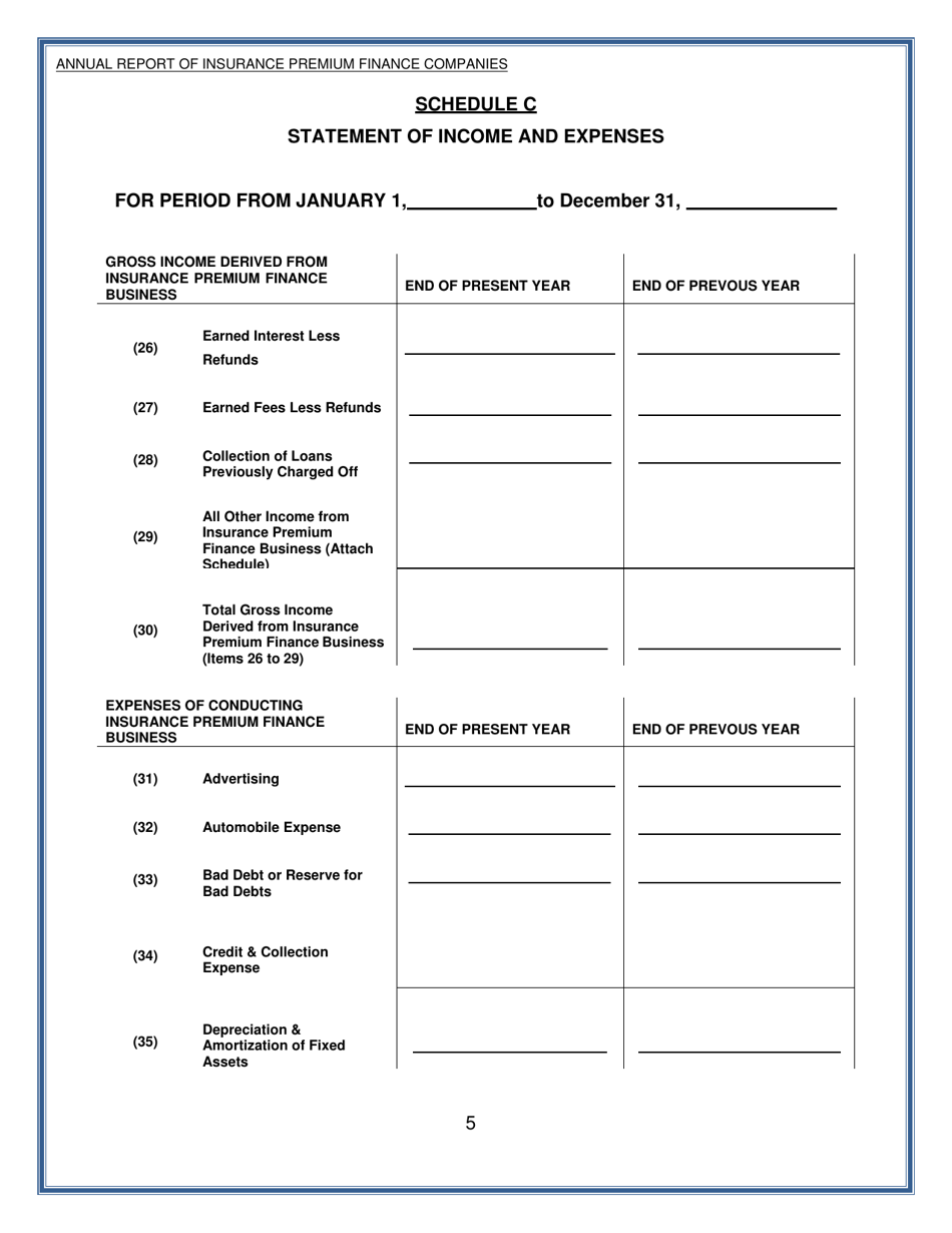 Form PF-4 Annual Report of Insurance Premium Finance Companies - Delaware, Page 5