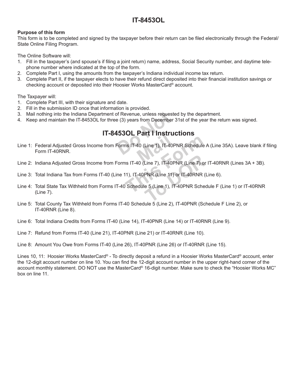 Form IT-8453OL (State Form 46201) Declaration of Electronic Online Filing - Individual - Indiana, Page 2