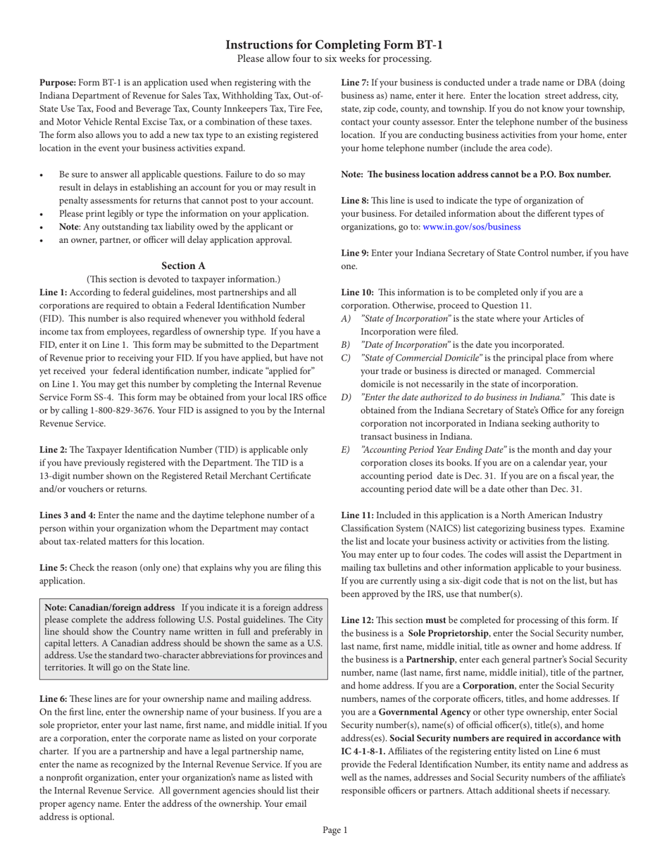 State Form 43760 (BT-1) Business Tax Application - Indiana, Page 5